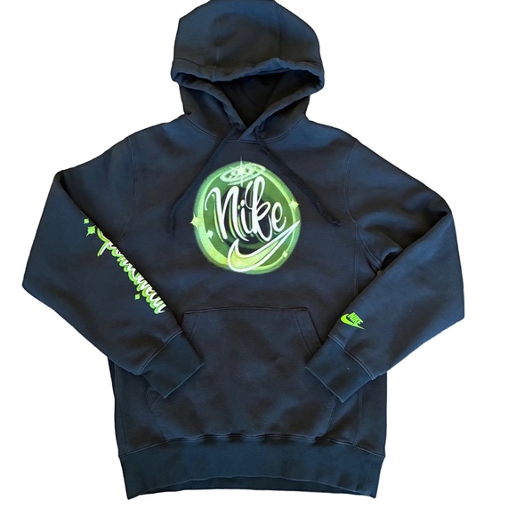 Nike Other - Nike Air Brush Fleece Pullover Hoodie Black/Green Size S Rare